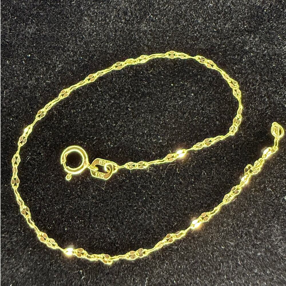 Solid 10k Yellow Italian Gold Mirror Link Bracelet 7" Long 1.3mm Wide